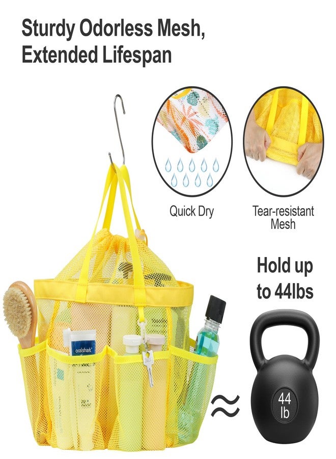 F-color Mesh Shower Caddy Portable with Drawstring - Upgrade Deeper 7 Pockets Dorm Room Essentials for Guys Girls with S Hook, Shower Bag Basket Tote for College Camping Toiletry Bathroom, Yellow - Image 4